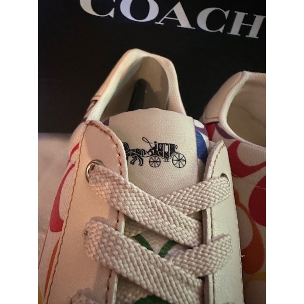 Coach Clip Pride Signature Low Top White Multi Rainbow Sneakers C1865 Womens 9B - Picture 3 of 8